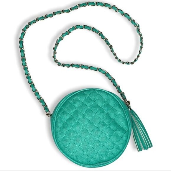 Sondra Roberts SR2 Round Quilted Zipper Turquoise Crossbody Bag - Picture 2 of 10